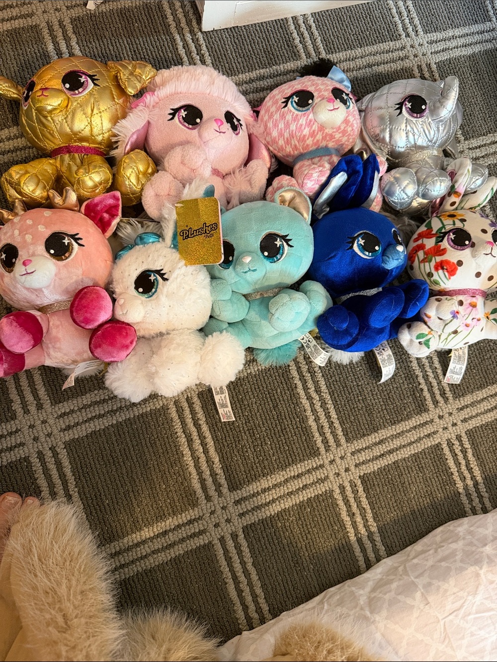Plushes Pets Colorful Assorted Plush 9 Toy Lot - Pastel & Metallic